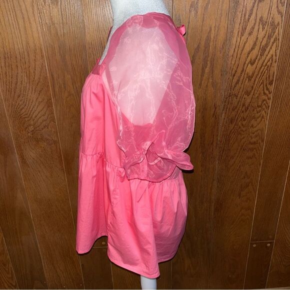 Pomander Place Tuckernuck Tinsley Top Tulle Sheer Puff Sleeve Pink Babydoll Med - Picture 3 of 10